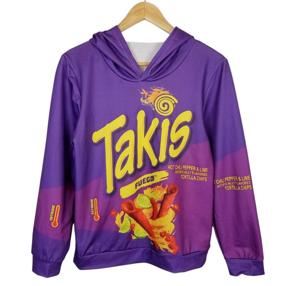 Takis Boys Girls Unisex Youth Purple Hoodie Sweatshirt Size Large 13-14